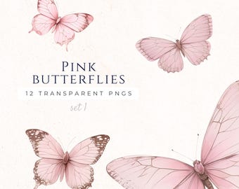 Pink Butterfly Clipart, Beautiful Watercolor Butterflies, Spring Scrapbooking Images, PNG Clip Art, Insect Lover, BUF005