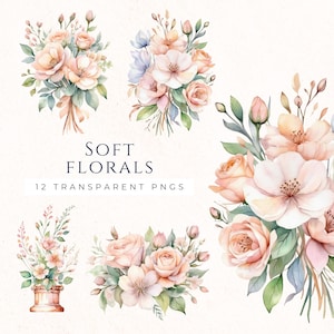 Clipart fleur pêche douce, images florales aquarelles, bouquet PNG, fournitures de scrapbooking, création graphique, journal indésirable