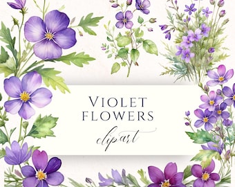 Violet Flower Clipart PNG, February Birth Month Flower Graphics for Scrapbooking, Cardmaking and Junk Journal Ephemera