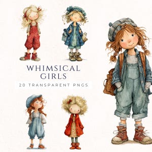 Whimsical Girl Clipart, Paper Crafting Decor, Cool Girl PNG Graphics, Scrapbooking Images, Cardmaking Supply, Junk Journaling