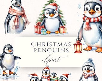 Christmas Penguin Clipart PNG, Cute Winter Animal Graphics for Scrapbooking, Cardmaking and Paper Crafting