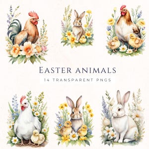 Clipart animaux de Pâques, fournitures de fabrication de cartes, graphiques de scrapbooking, clipart de Pâques aquarelle, journal indésirable, Pâques vintage