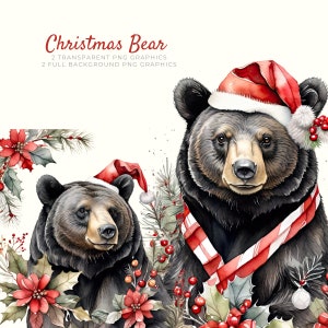 Christmas Bear Clipart: Holiday PNG Images for Scrapbooking (Digital Download)