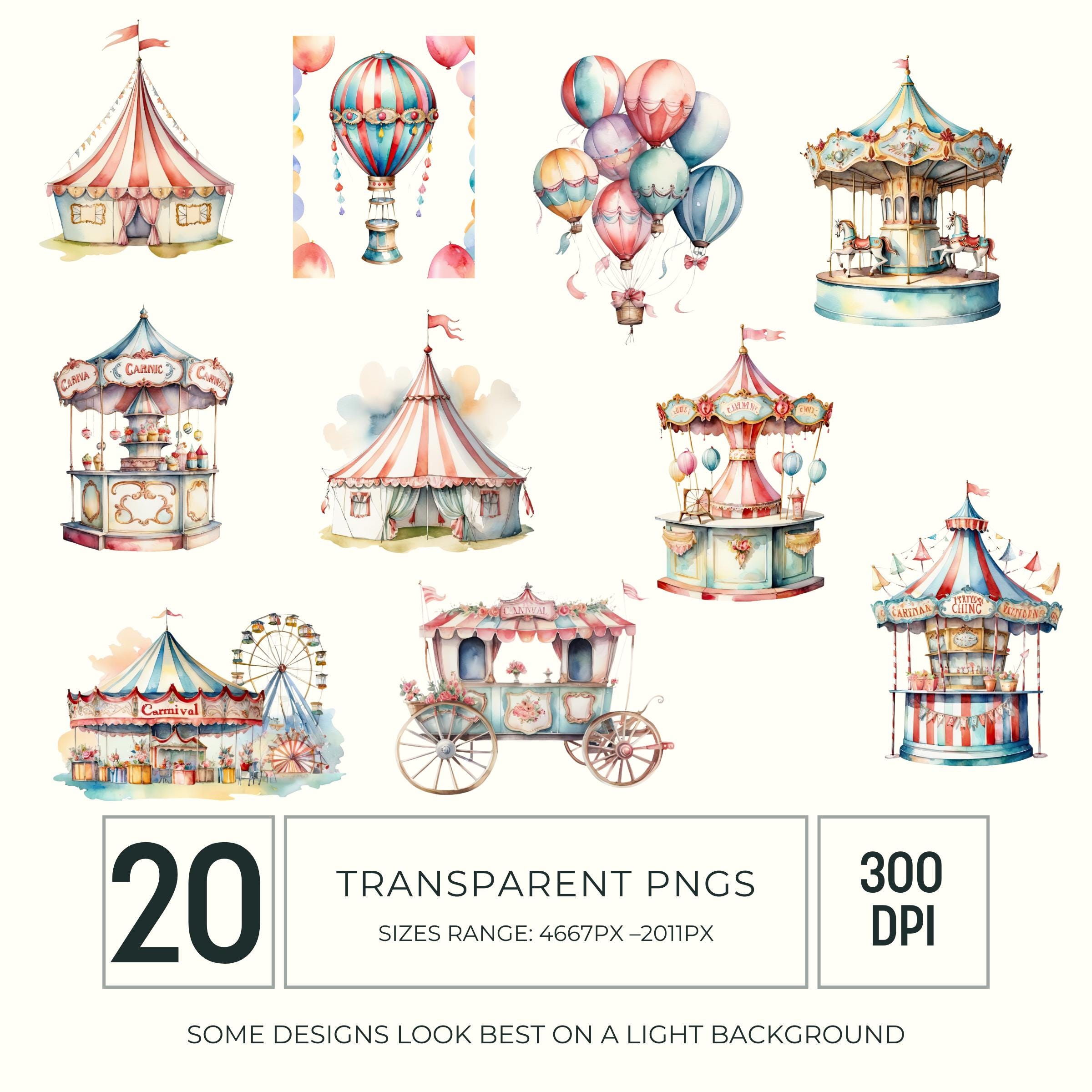 Vintage Carnival Circus Clipart PNG, Nostalgic Graphics for Junk ...