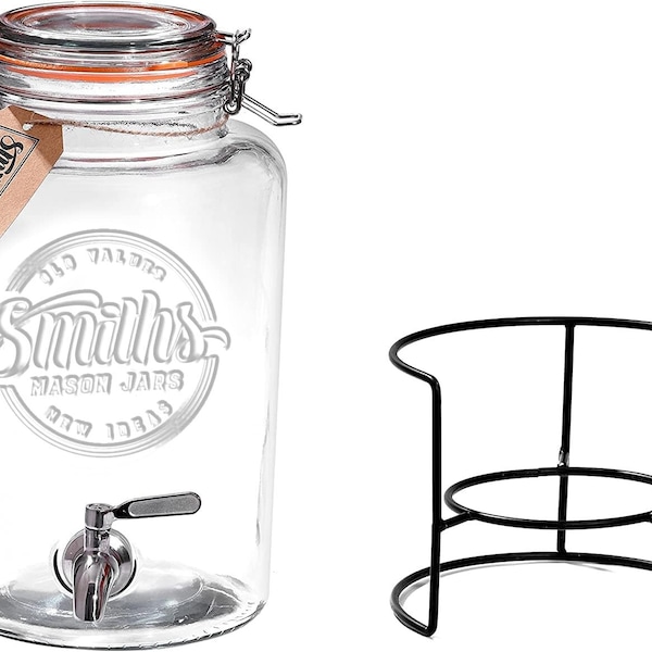 SMJ 5L Glass Drinks Dispenser with Steel Spigot tap -Ideal for Summer Lemonade, Wedding Beverages, Fruit Juice any occasion (with STAND)
