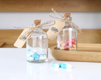 16 mini-bouteilles en verre transparentes de 50 ml avec bouchons en liège, petits pots avec couvercles pour mélanges d'herbes, potions, arts, cadeaux de mariage