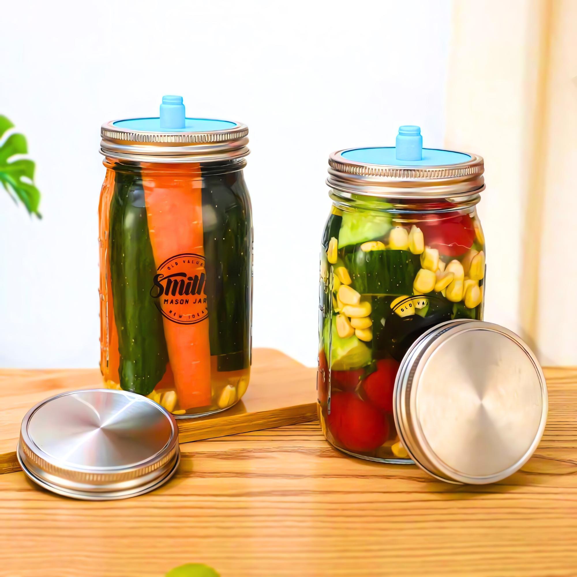 2 Pots De Fermentation En Verre Transparent SMJ De 1 L Avec 2 Types De Couvercles - Idéal Pour L'avoine Du Jour Au Lendemain, Le Kimchi, Les Cornichons Et Le Stockage De