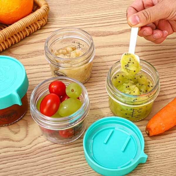 8 pcs Baby Food Jars set  Microwave Dishwasher Friendly - Infants & Babies Weaning Food Glass Mini Container Food Pack for Picnic Travel