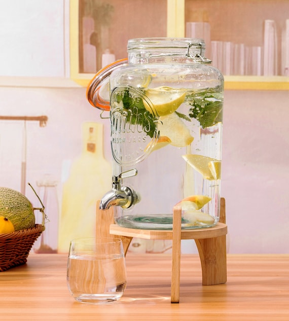 5L Glass Drink Dispenser With Metal Tap and Wooden Stand for Lemonade DIY Drinks Fresh Fruit and Herbs Smith Mason Jars Etsy UK