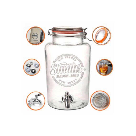 Smiths Mason Jars Glass Drink Dispenser With Stainless Tap Spigot