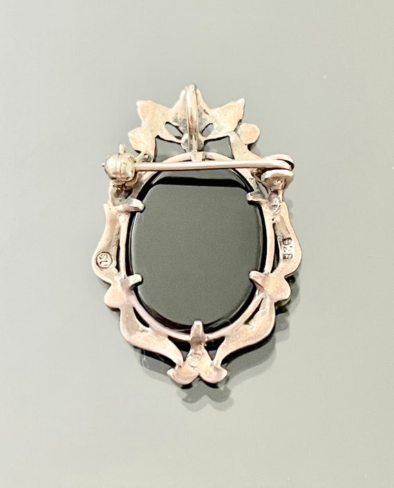 Antique Mother of Pearl black onyx marcasite & 92… - image 2