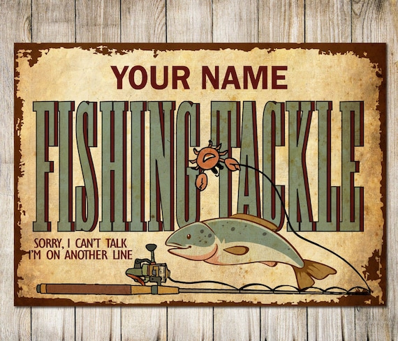 PERSONALISED Fishing Tackle Rules Fisherman Funny Joke Man Cave Sign Metal  Wall Door Decor Office Shed Garage Retro Plaque