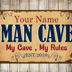 PERSONALISED Man Cave Sign Metal Wall Door Decor Office Shed Garage Retro Plaque