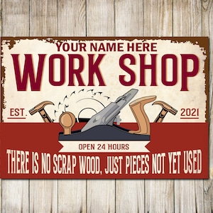 PERSONALISED Carpenter Workshop Just Pieces Custom sign Wall Decor Metal Plaque