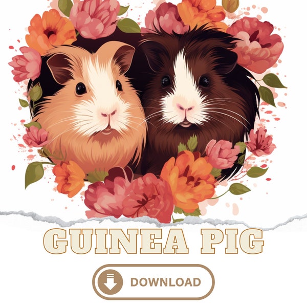 Floral Heart Guinea Pig Art! Watercolor Guinea Pig PNG | Guinea Pig Commercial Use | Printable Guinea Pig Art | Flower Guinea Pig Art