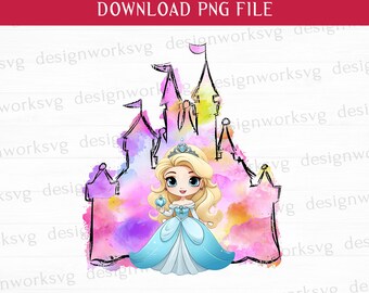 Aquarel prinses Png, magisch kasteel Png, familie-uitstapje Png, familievakantie Png, Vacay-modus Png, afdrukbare bestanden, Png voor sublimatie