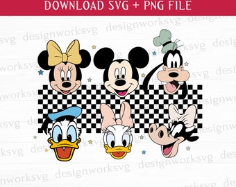 Retro Checkered Friends, Mouse And Friends Svg, Family Vacation Svg, Vacay Mode Svg, Family Trip Svg, Printable Files, Png For Sublimation