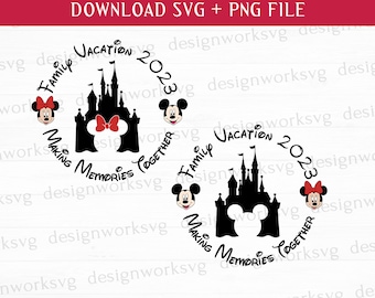 Familie vakantie 2023 Svg, 2023 familie-uitje, Retro Friends Svg, muis, hoofd Svg, prinses, afdrukbare bestanden, Png voor sublimatie