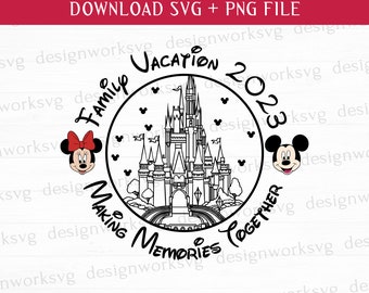 Familie vakantie 2023 Svg, 2023 familie-uitje, Retro Friends Svg, muis, hoofd Svg, prinses, afdrukbare bestanden, Png voor sublimatie