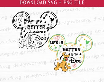 Życie jest lepsze z psem Svg, mysz i pies Svg, sylwetka Svg, Png, pliki do druku, Png do sublimacji