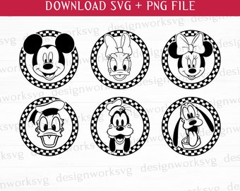 Checkered Mouse And Friends SVG, Family Vacation Svg, Retro Friends Svg, Mouse, Head Svg, Princess, Printable Files, Png For Sublimation