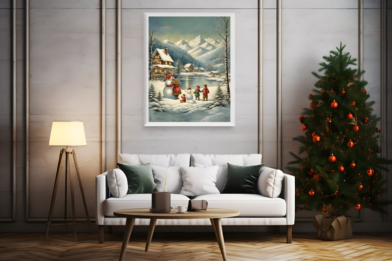Vintage Winter Scene Printable Wall Art Seasonal Above Etsy