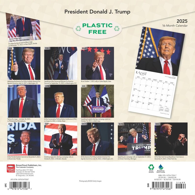 President Donald J. Trump 2025 12x24 Monthly Square Wall Calendar