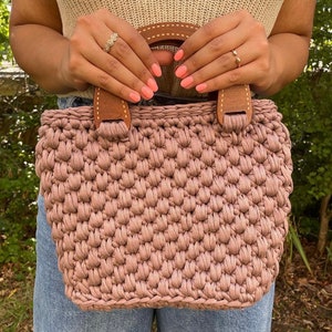 Handmade Crochet Handbag with Wooden Handle