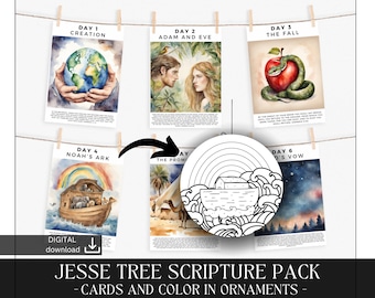 Jesse tree printable | Advent Scripture Cards | watercolour ornaments, Bible verse Cards | homeschool activity | nativity printable
