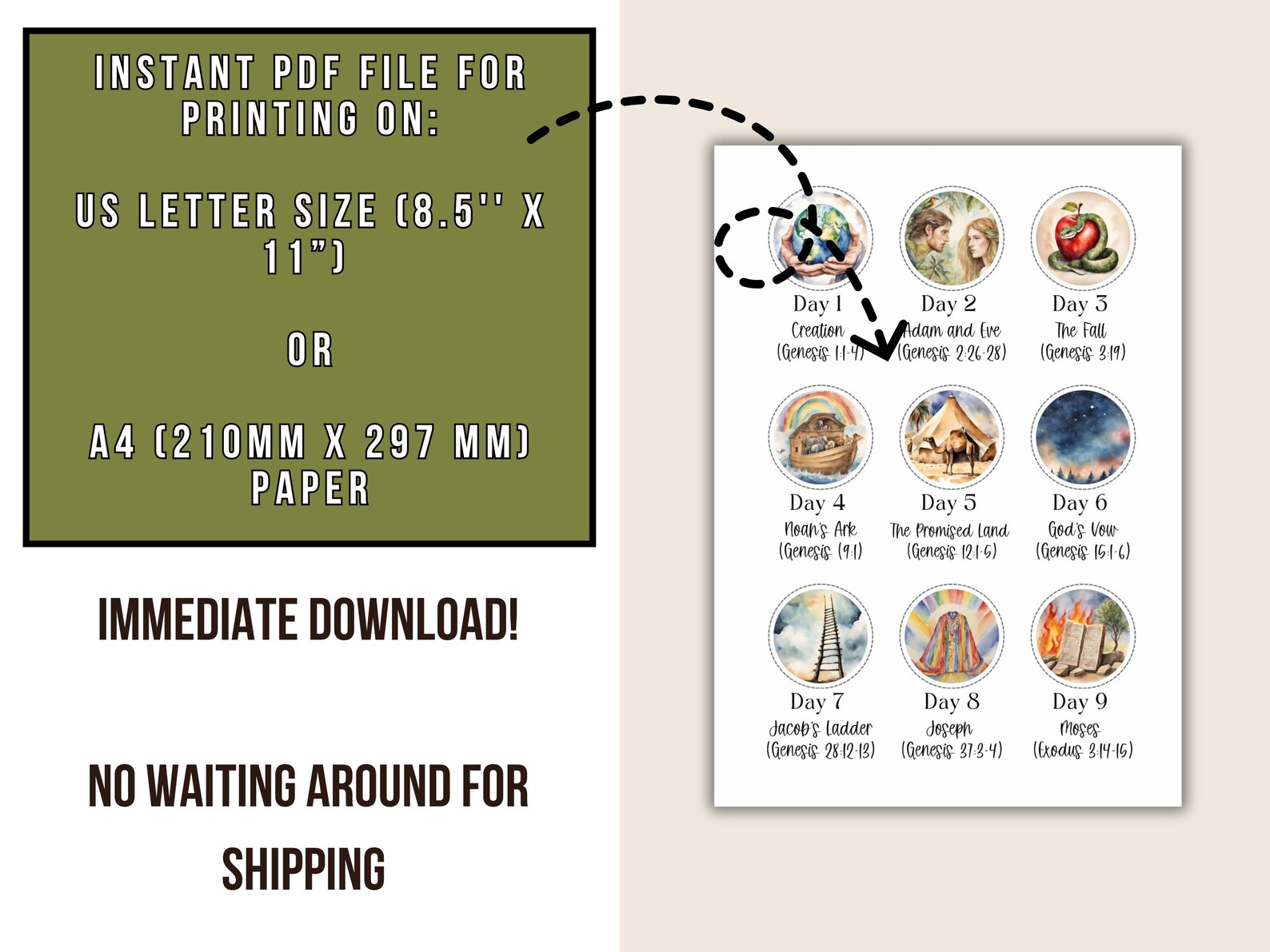 Jesse Tree Ornaments Printable, Printable Jesse Tree Activity Idea Kids, Watercolor Bible ...
