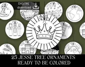 DIY JESSE TREE printable, Jesse tree ornaments activity idea kids, watercolor bible, catholic advent activities, homeschool scripture