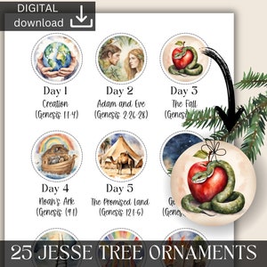 Jesse Baum Ornamente druckbar, druckbar Jesse Baum Aktivitätsidee Kinder, Aquarell Bibel, katholische Adventsaktivitäten, Hausschulschrift
