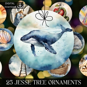 Jesse Tree Ornaments Printable, Printable Jesse Tree Activity Idea Kids, Watercolor Bible ...
