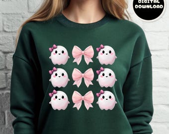 Halloween Cute Ghost Png, Coquette Bow Halloween Png, Pink Coquette Png, Watercolor Ghost Png, Halloween Shirt Png, Sublimation Png Designs