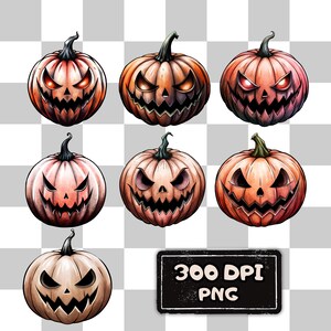 Spooky Pumpkin PNG, Scary Halloween Png, Watercolor Halloween Clipart, Pumpkin Clipart, Vintage Pumpkin Png, Shirt Png Bundle, 300 Dpi Png