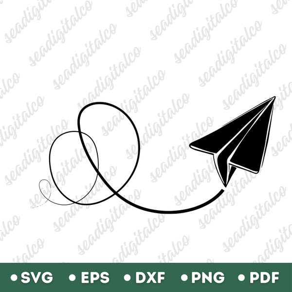 Paper Plane SVG, Airplane Clip Art, Paper Airplane Vector Files, Airplane Silhouette, Travel Love Svg, Cut Files for Cricut, PNG & DXF