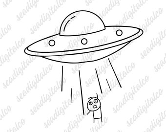 Alien Abduction SVG, UFO Svg, Ufo Clip Art, Spaceship Svg, Space Silhouette, Ufo Files for Cricut, Single Line Drawing, Vector Graphics, DXF