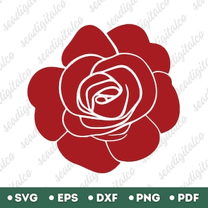Red Rose SVG Cut File for Cricut and Silhouette, Floral Rose Clipart for Valentine Crafts, Rose Laser Cut File, PNG DXF