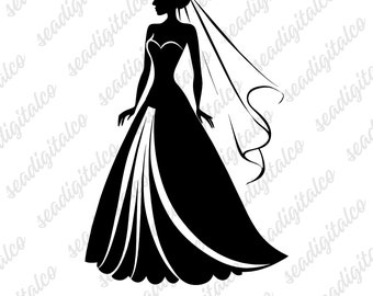 Wedding Bride SVG, Bride Silhouette, Bride ClipArt, Wedding Design Svg Cut Files for Cricut, Silhouette Design, Silhouette Design, PNG & DXF