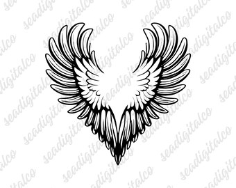 Angel Wings Heart SVG, Memorial svg, Heart svg, Angel Wings Svg, Wings Cut File For Silhouette, Angel Wings Clipart, Angel Wings Vector, DXF