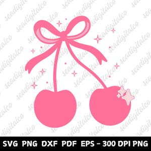 Kirsche Kokette SVG | Trendige rosa Kirschen Schleife Clipart | Niedlich Kokette Ästhetik | Cricut & Laser Cut Dateien | Sublimationsdesign