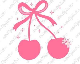 Cherry Coquette SVG | Trendy Pink Cherry Bow Clipart | Cute Coquette Aesthetic | Cricut & Laser Cut Files | Sublimation Design