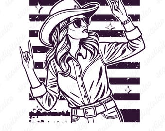 Cowgirl SVG PNG Clipart for Cricut and Silhouette, Western Cowgirl Hat Design, Rustic Western Women Svg Sublimation Digital File
