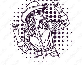 Retro Cowgirl SVG PNG, Western Rodeo Girl Clipart for Sublimation, Vintage Women Graphic Design Cut File for Cricut and Silhouette