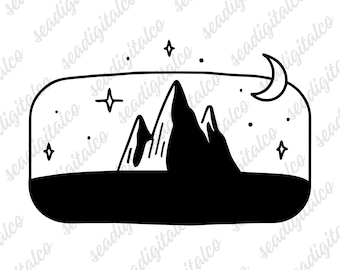 Mountain Doodle, Landscape Svg, Mountain and Forest Silhouettes Clipart, Hand Drawn Mountain, Night Sky, SVG For Cricut, PNG & DXF