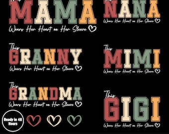 Custom This Mama Grandma Nana Wears Her Heart On Her Sleeve SVG, Personalized Kids Name Heart Sleeve PNG, Mothers Day Personalized Gifts