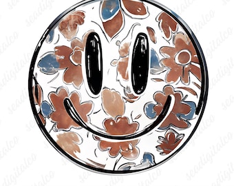 Blumen Smiley PNG, süße glückliche Gesichtsblumen, Retro Gänseblümchen PNG Clipart, beunruhigte Sublimationsentwürfe für T-Shirts & Tassen