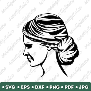 Donna SVG, Silhouette testa donna, Viso donna SVG, Volto femminile SVG, Ragazza SVG, Capelli SVG, Vita da mamma SVG, Illustrazione vettoriale, File di taglio Cricut