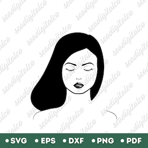 Volto di donna SVG, bel viso SVG, testa di donna SVG, silhouette di donna SVG, FashionSVG, labbra SVG, file SVG per Cricut, Silhouette Studio, DXF