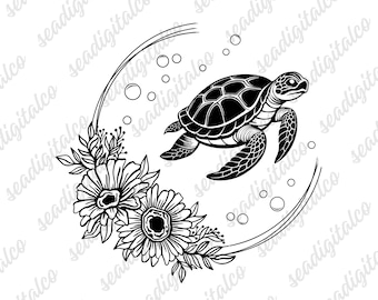 Sea Turtle Svg, Flower Turtle Svg Files for Cricut, Sea Life Svg, Turtle Shirt Svg, Beach Svg, Ocean Animal Svg, Gift for Ocean Lover, DXF